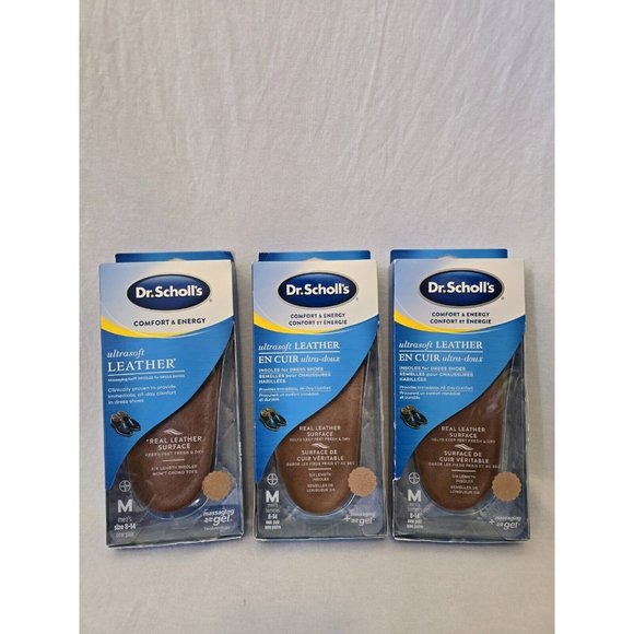 Dr Scholl's Comfort ultra soft leather insoles w-massaging gel, Men's size 8-14 - Picture 1 of 4
